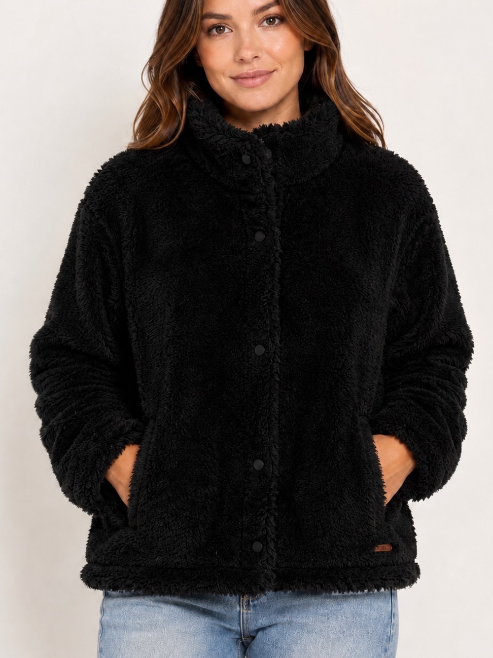 Billabong Warm N Cozy Sherpa Black Faux Fur Jacket Women’s size XS